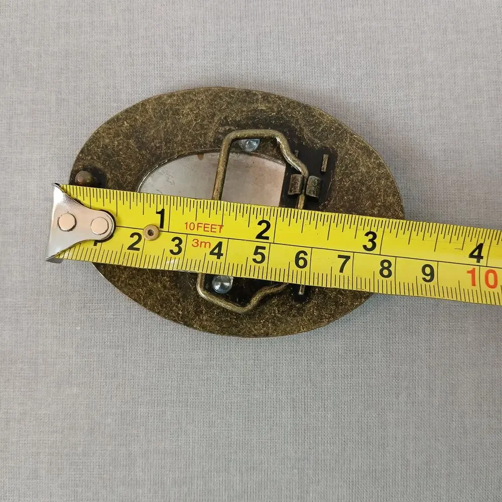 Oval hammered metal vintage belt buckle 3